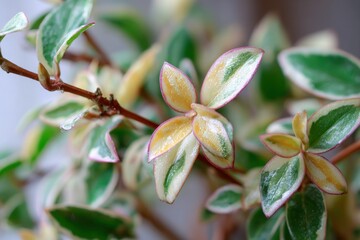 Obraz premium Variegated wax plant hoya pubicalyx with fresh leaves Unique exotic houseplant detail