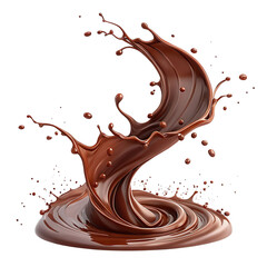Dynamic chocolate splash with droplets and swirls isolated on transparent background