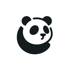 A stylized, minimalist illustration of a panda bear's head in black and white, featuring simplified shapes and a friendly expression.