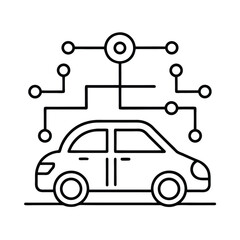 AI Simulation Environment Testing Autonomous Vehicle Navigation Systems vector line art on white background
