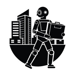 Flat Vector Of Autonomous Robot Delivering Packages To Smart Homes vector silhouette on white background