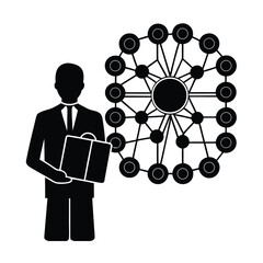Flat Vector Showing Artificial Intelligence Analyzing Real-Time Datavector silhouette on white background