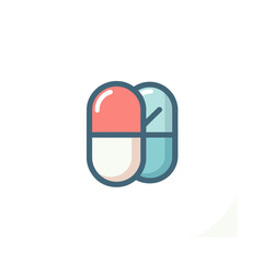 A stylized icon of two overlapping medical capsules, one red and white and one blue.