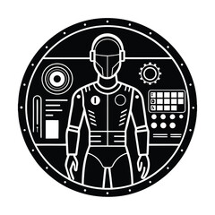 Futuristic AI Interface Integrated With Machine Learning Algorithms vector silhouette on white background