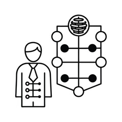Medical AI Comparing Patient Symptoms To Known Illness Patterns vector line art on white background