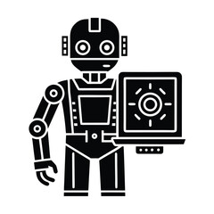 Outline Vector Of Robot Coding Applications Using Smart Algorithms vector silhouette on white background