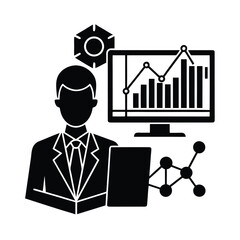 Vector Showing Predictive AI Analyzing Global Market Trends Accurately vector silhouette on white background