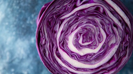 Obraz premium Sliced Red Cabbage Arranged in a Natural Mandala Design Showcasing Intricate Patterns and Textures Under Natural Light