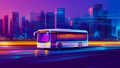 A bus traveling along a busy road, surrounded by buildings and cars, motion blur image - cityscape, moving traffic, fast-moving scene.