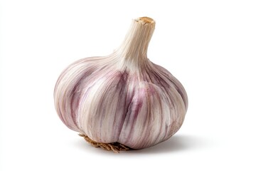 Fresh young garlic head or bulb with cloves separated on a white background