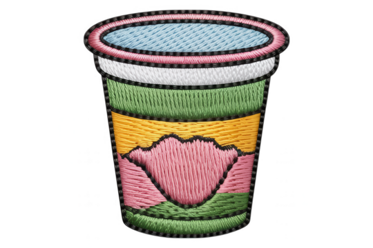Embroidered cup with floral design drink beverage