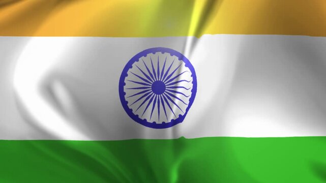 Waving flag of India with saffron white green stripes and navy blue chakra suitable for  use in South Asian contexts