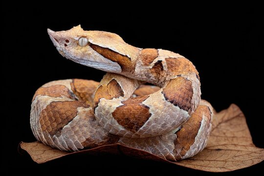Gaboon viper on black backdrop baby gaboon snake on plain background