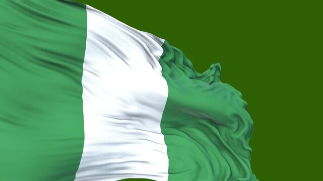 flag of Nigeria. close up of nigerian flag blowing in the wind. nigerian flag loop. green screen