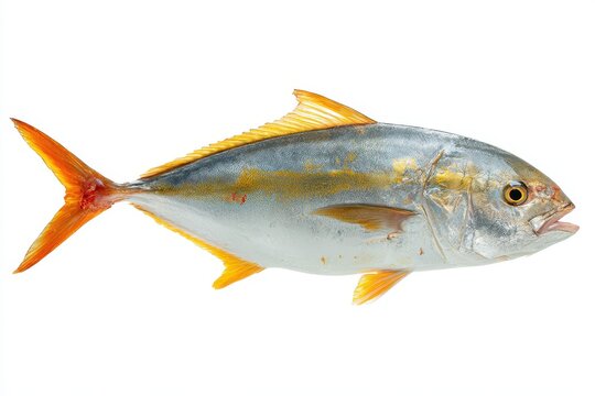 Greater amberjack fish separated against a white backdrop