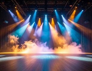 Stage lights illuminating smoky space