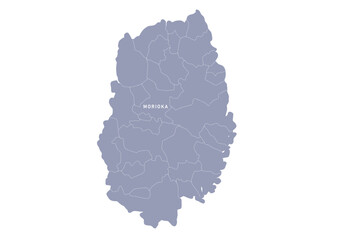 グレー色の日本地図, 岩手県の行政区分付き地図, Gray map of Japan, Iwate prefecture