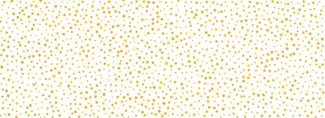Golden star confetti seamless pattern. Gold glitter sparkle repeated background. Yellow shining flake repeating wallpaper. Vector Christmas, New Year, wedding or birthday party celebration backdrop