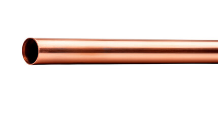 Shiny copper pipe isolated isolated on transparent background shows its texture and form.
