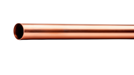 Shiny copper pipe isolated isolated on transparent background shows its texture and form.