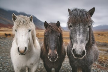 Fototapeta premium ICELAND SEPTEMBER 22 2017 Icelandic Horses located along Route 1
