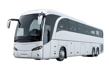 White Coach Bus Side View on Transparent Background Commercial Transportation, PNG