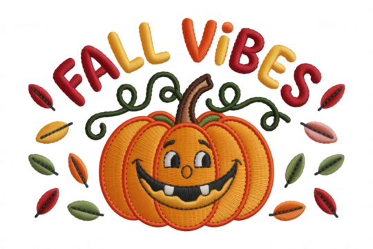 Happy pumpkin with fall vibes text autumn smiling