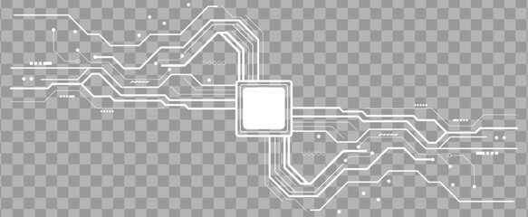Abstract circuit lines with microchip design on transparent background, perfect for technology and computing concepts.