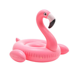 Pink Inflatable Flamingo Floatie with Glossy Surface on Transparent Background