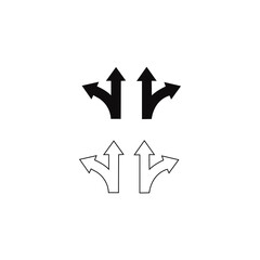Simple graphic design featuring two sets of diverging arrows, one set in black and the other in white, against a plain white background.