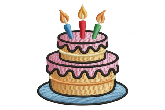 Pink tiered cake with lit candles birthday celebration