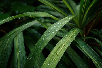 Leaves of lemongrass post rainfall