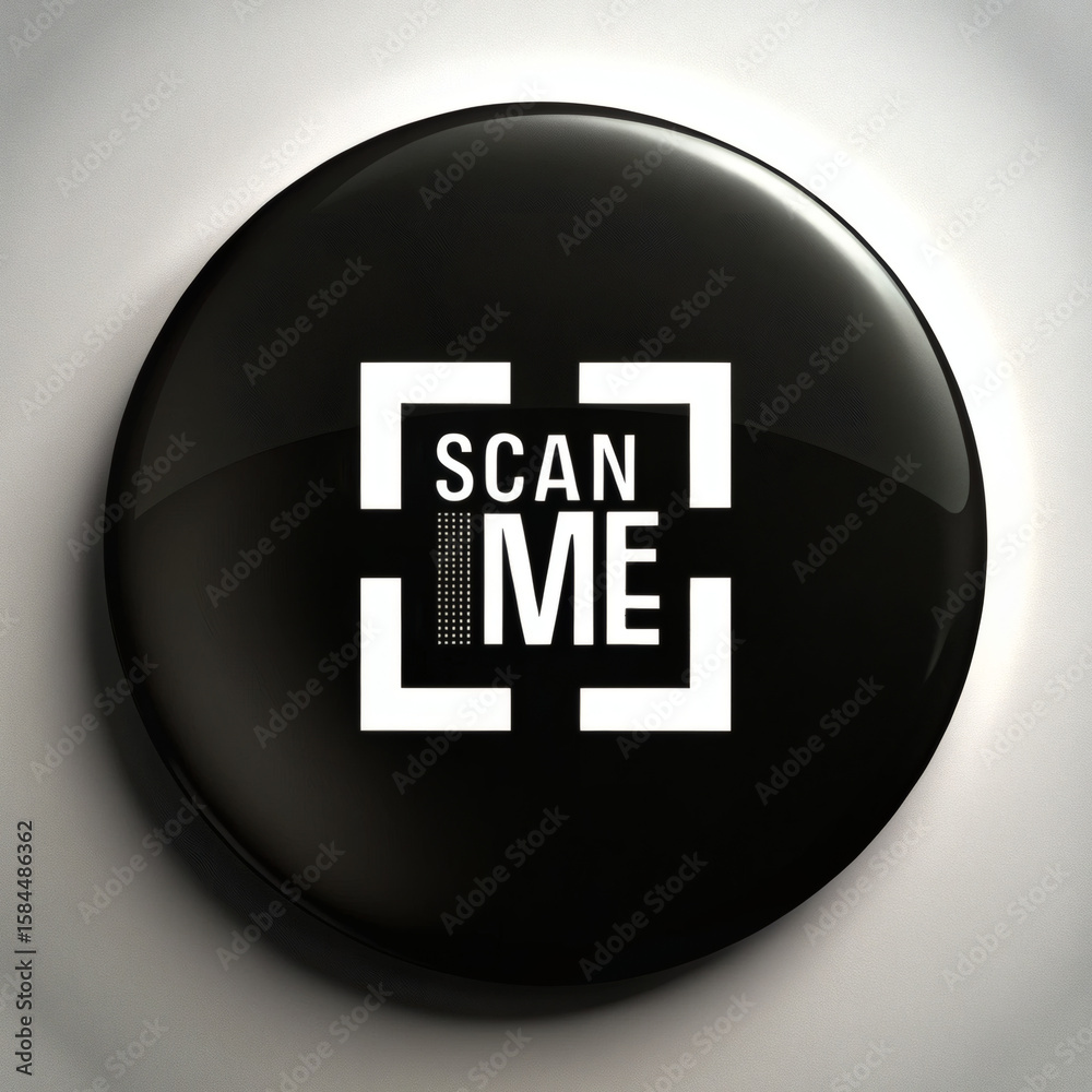 Fototapete a shiny black circular button with a white 