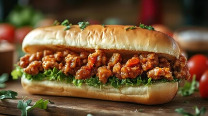 Spicy chicken sandwich with lettuce on a toasted bun.
