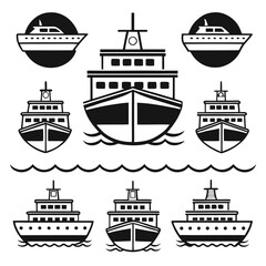 Diverse ship collection black fill vector boat vessel