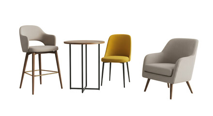 Modern Furniture Set with Bar Stool, Yellow Chair and Beige Armchair