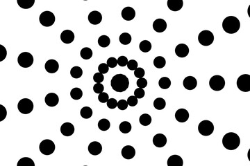 Radial black dot burst pattern with circular motion. Abstract dotted design on transparent PNG for digital backgrounds, overlays, and visual effects