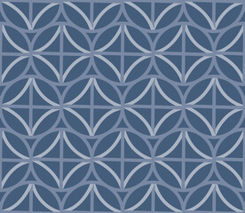 Interlocking Circles Pattern in Navy and Light Blue Seamless Geometric Design for Textile Wallpaper or Background