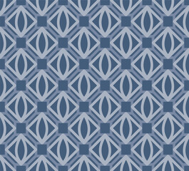 Geometric Lattice Pattern with Stylized Floral Motifs Creating an Elegant Decorative Wallpaper Design in Serene Blue and Light Gray