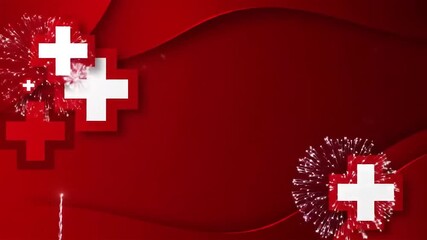 Swiss National Day Celebration Background with Flag and Fireworks