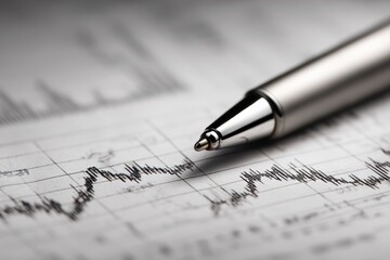 Metallic ballpoint above a stock market chart