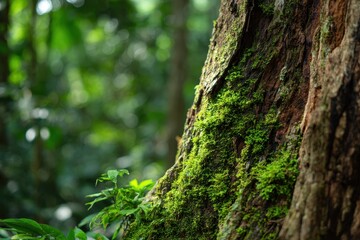 Obraz premium Moss covered tree trunk in a tropical forest