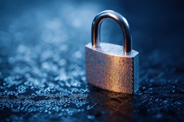 Cybersecurity concept with a focus on personal data protection featuring a padlock icon over a tech code backdrop