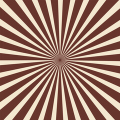 Candy color sunburst background. Abstract chocolate cream sunbeams design. Colorful spinning lines for template, banner, poster, flyer. Sweet rotating cartoon swirl or whirlpool. Vector backdrop.