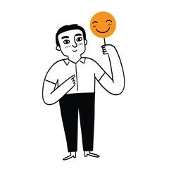 Man Concealing Emotions with a Smile Symbol