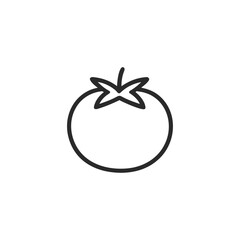 Simple Line Art Depiction of a Round Tomato with Star Shaped Stem and Thick Outline in Black and White