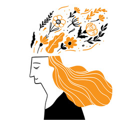 Woman's Mind Blooming with Positive Thoughts.