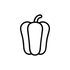 Stylized Bell Pepper Icon with Thick Black Outline Featuring a Smooth Curved Stem and Simple Design