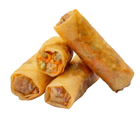 Vietnamese spring rolls with pork meat or crispy spring rolls filled with pork and shrimp. Vietnamese food Cha gio or Vietnamese egg rolls isolated. PNG transparency	