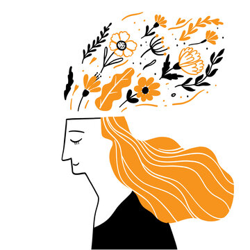 Woman's Mind Blooming with Positive Thoughts.